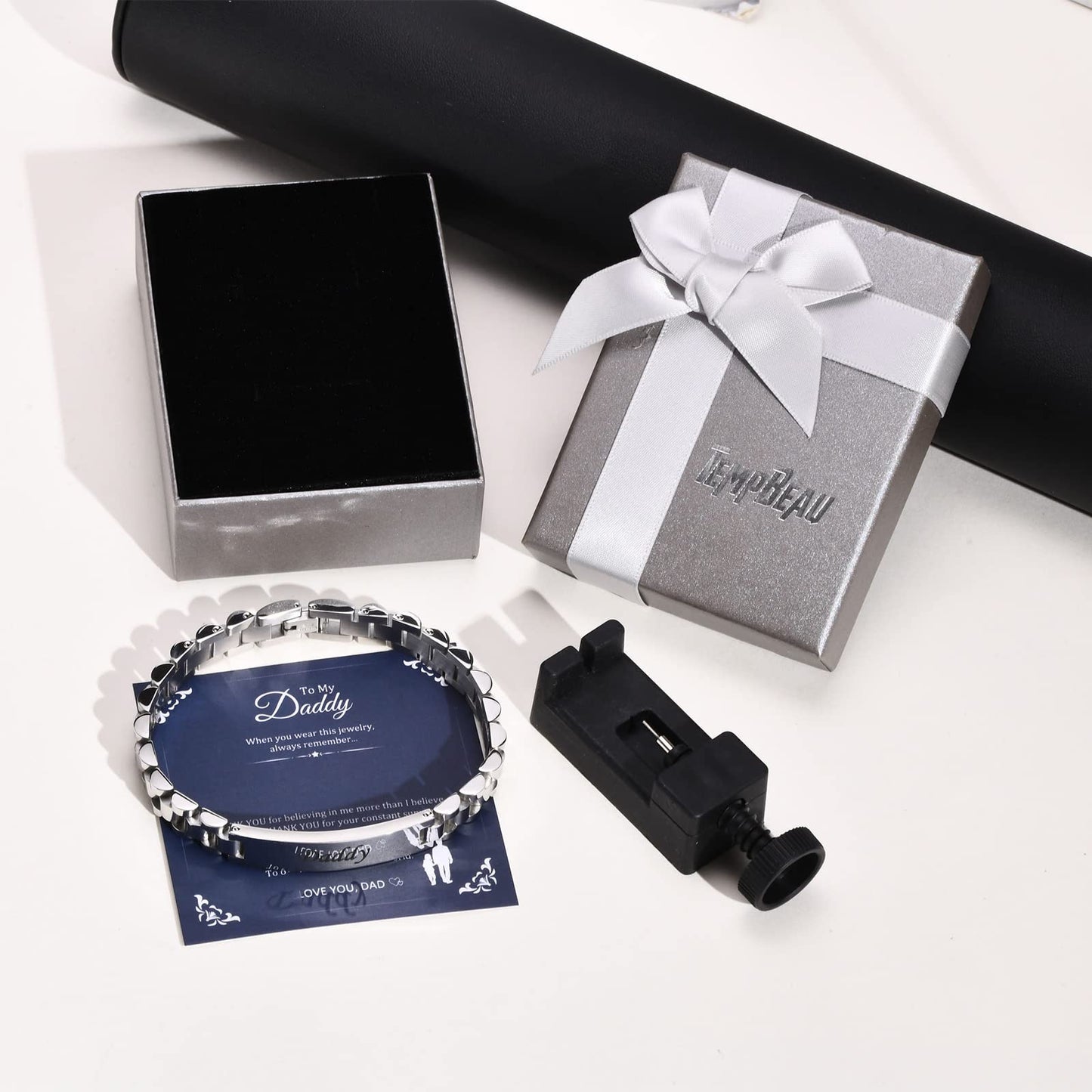- TempBeau Daddy Gifts Mens Bracelet | Engraved Dad Silver Link Chains -