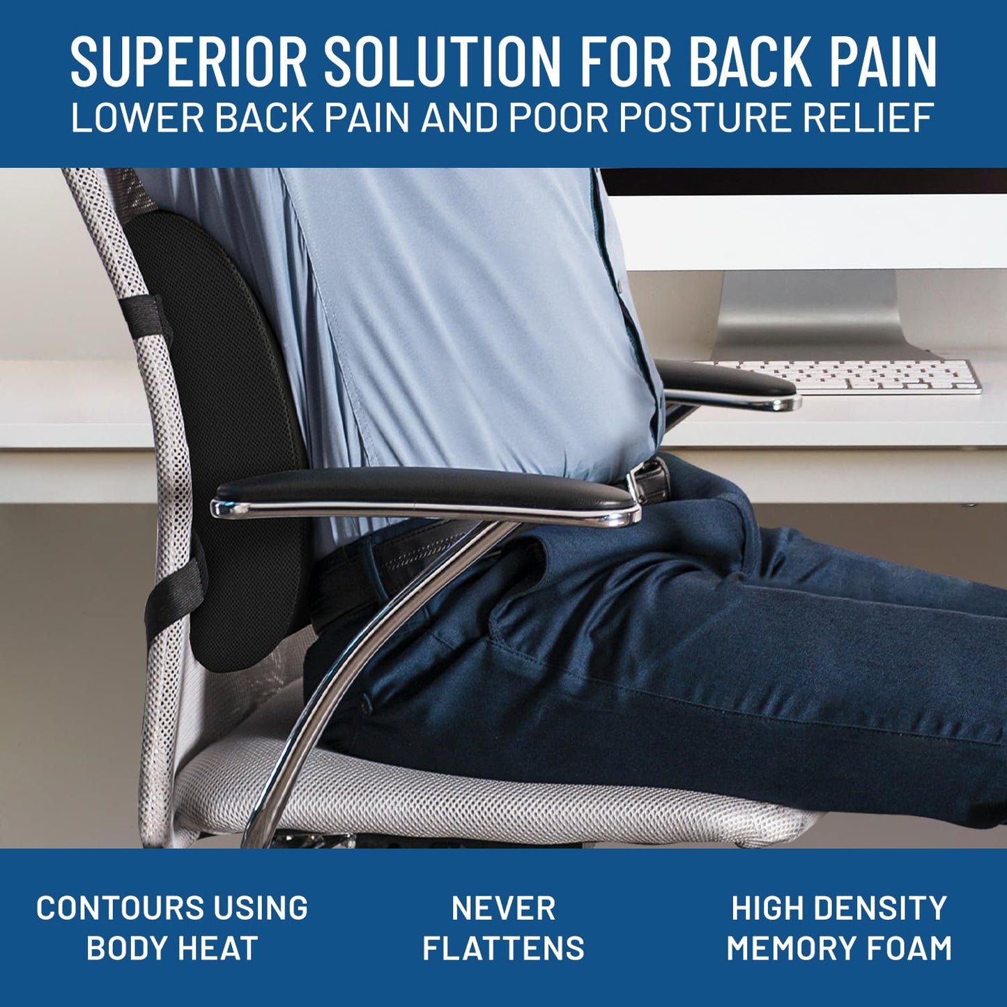 - Everlasting Comfort Memory Foam Lumbar Support Cushion | Dual Adjustable Straps -