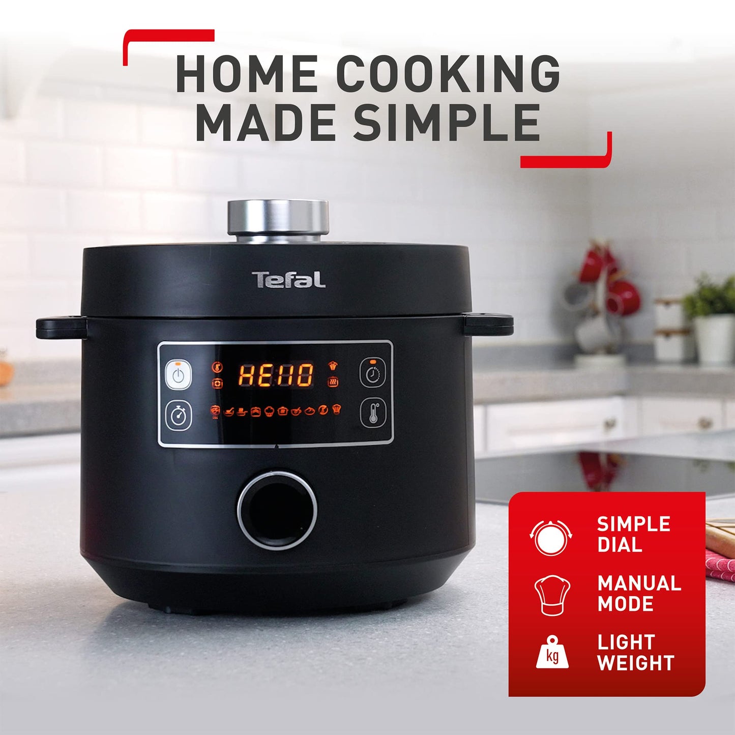 - Tefal | Turbo Cuisine Electric Pressure Cooker | 10 Programmes inc. stew, steam, bake | slow cooker | Rice cooker | 4.8L | 1000 W -