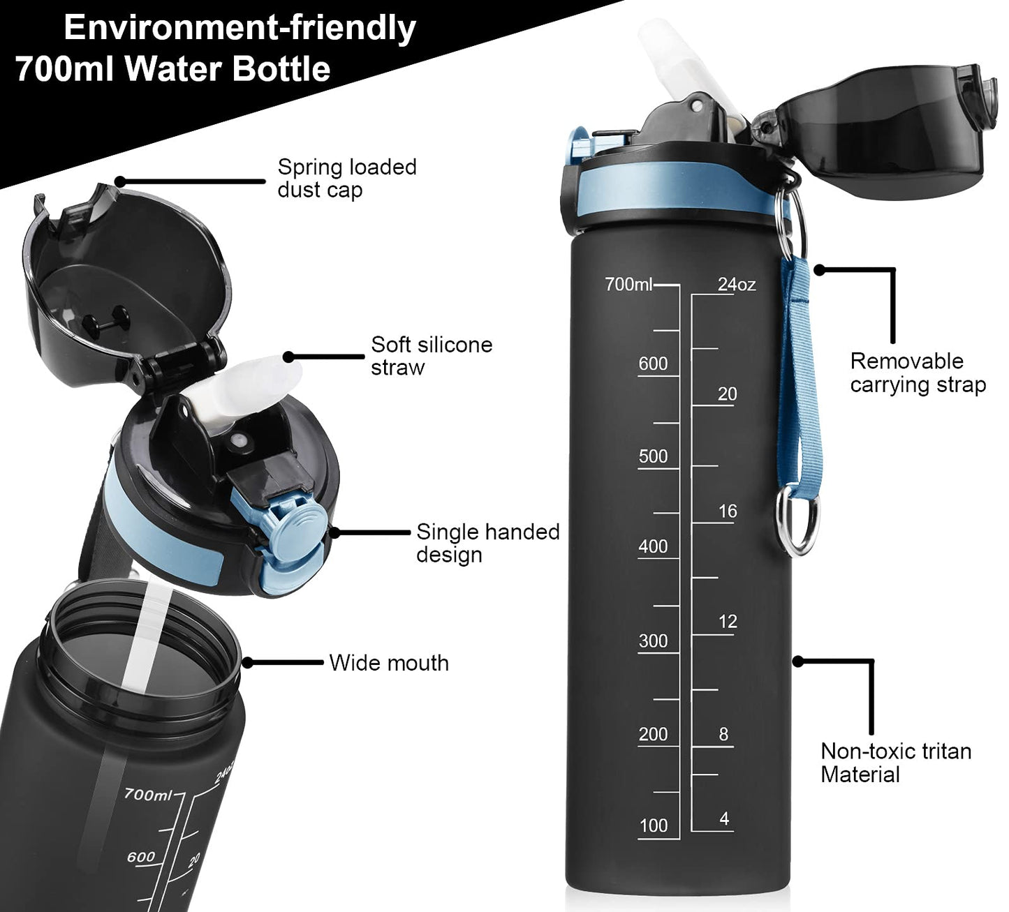 Bike Bottle Holder with 700ml Water Bottle - Premium BPA Free Leak Proof Bike Water Bottle with Bottle Cage, Cycling Drink Bottle Holder for Road Bike, Mountain Bike and Kids Bike (Black)