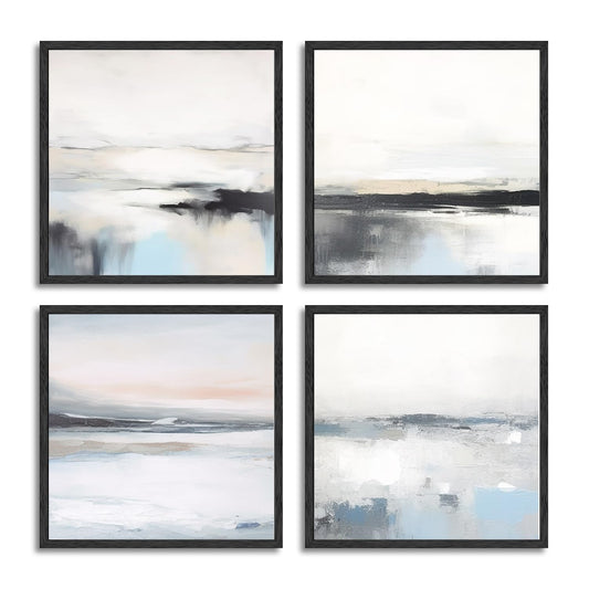 Dazzlewall Abstract Wall Decor Poster Modern White Blue Grey Wall Poster for Bedroom Living Room Decor 12x12 in Unframed Set of 4