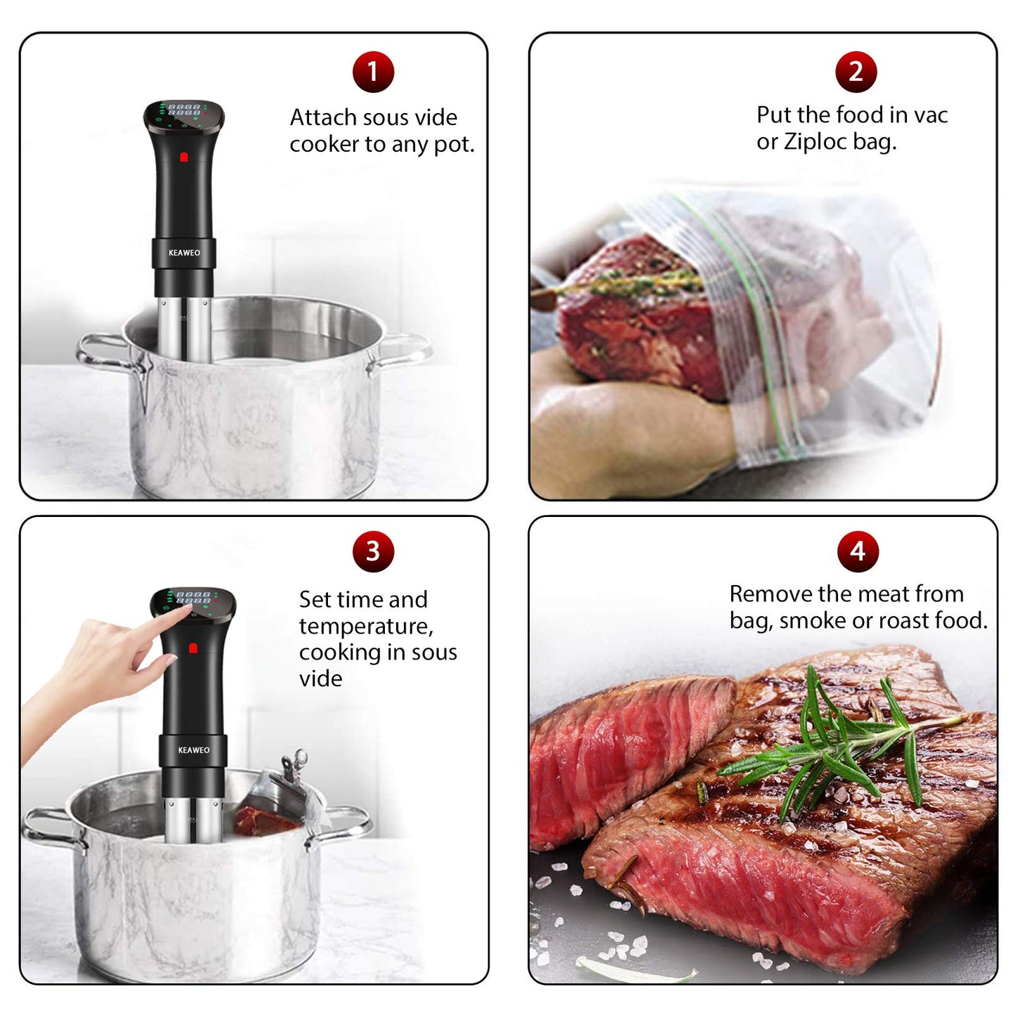 - KEAWEO Sous Vide Machine | Timer Control, Fast Heating, Stainless Steel, Quiet, Sou Vide Cooker -