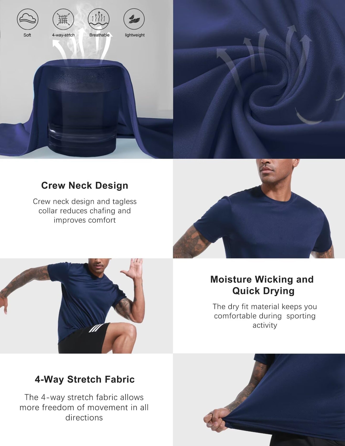 - Rolimaka 6 Pack T Shirts | Quick Dry Short Sleeve Sport Shirts | Moisture Wicking -