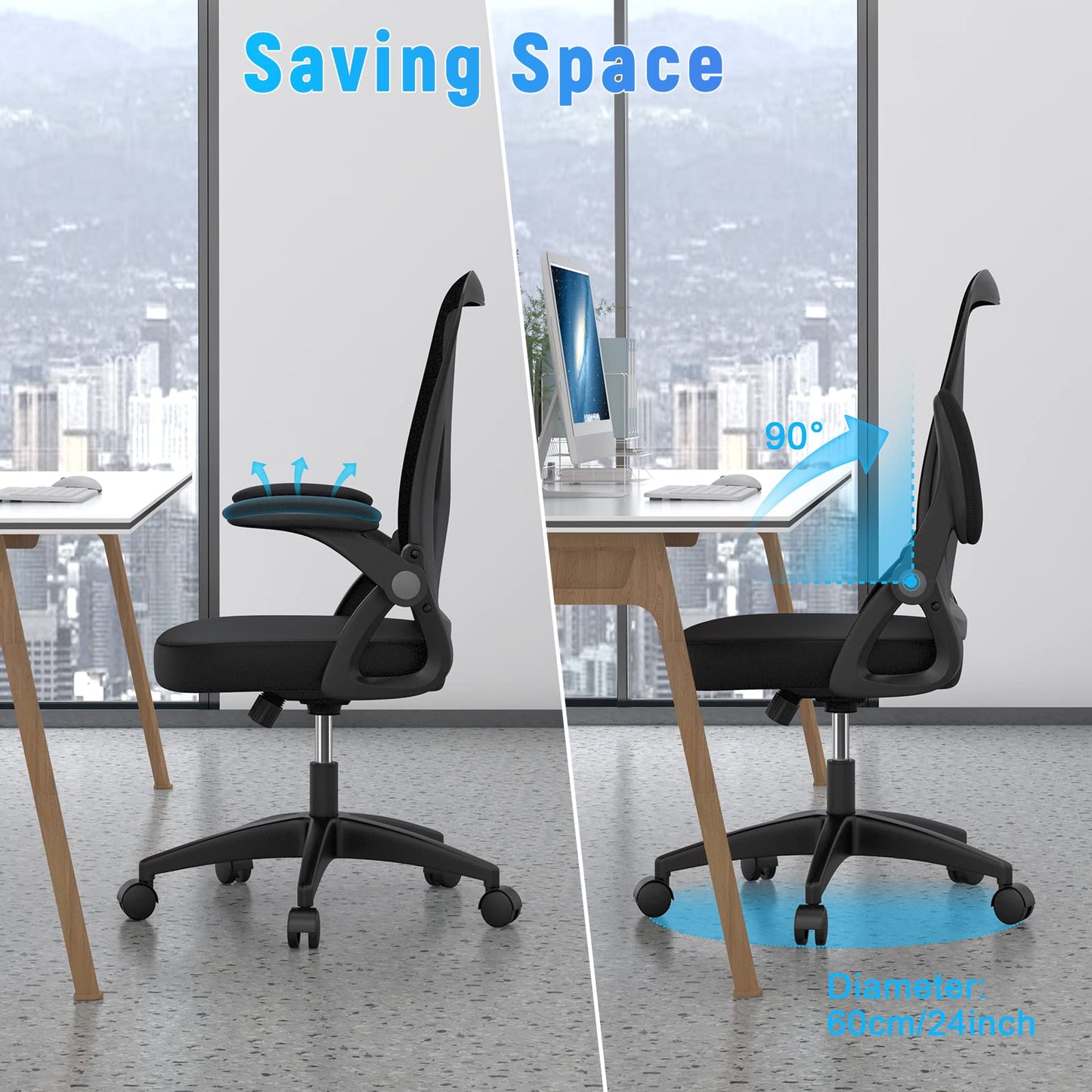 - naspaluro Office Chair Ergonomic Desk | 90° Flip-up Armrest Lumbar Support | Height Adjustable Chair -