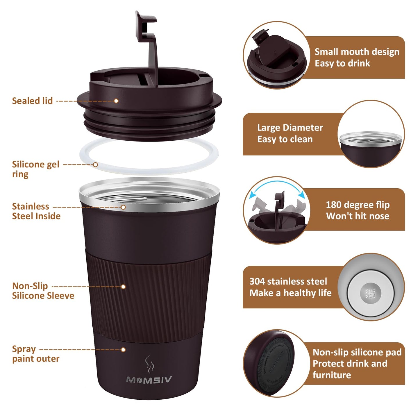 - MOMSIV Travel Mug | Insulated Coffee Cup | Leakproof Lid -
