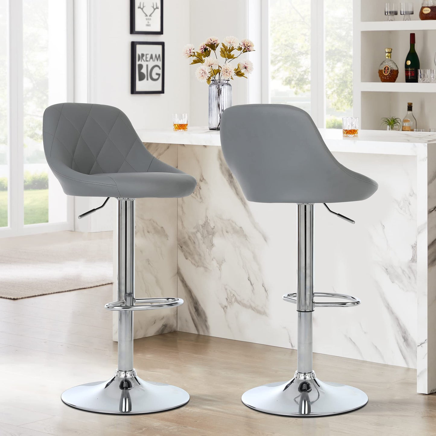 - Millhouse Modern Bar Stools Set | Leatherette Exterior | Adjustable Swivel Gas Lift -