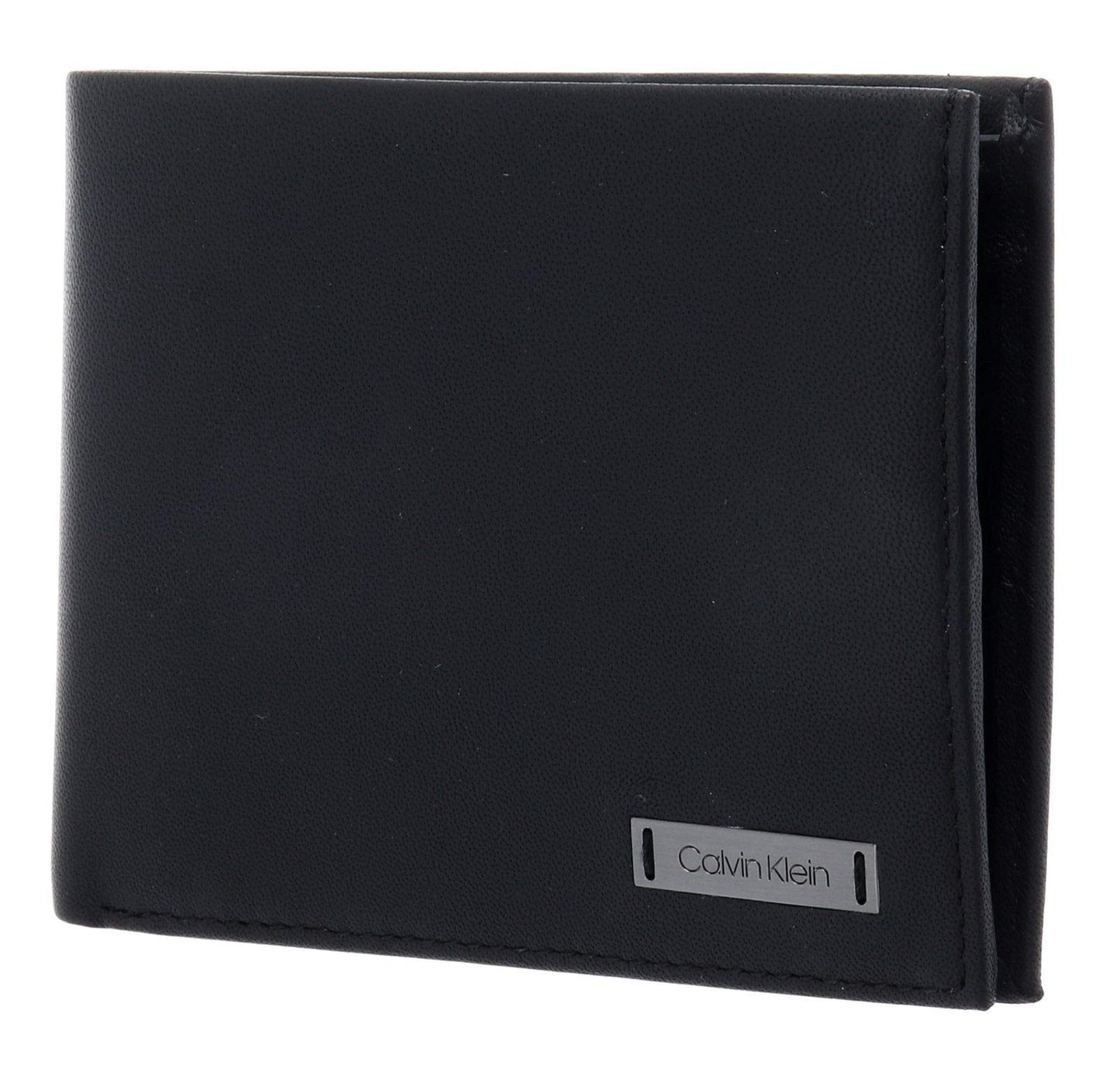 Calvin Klein - Men's Leather Wallet - Billfold Wallet For Men - Black Leather - Card Holder - Coin Pocket - 100% Genuine Leather - Plaque Detail