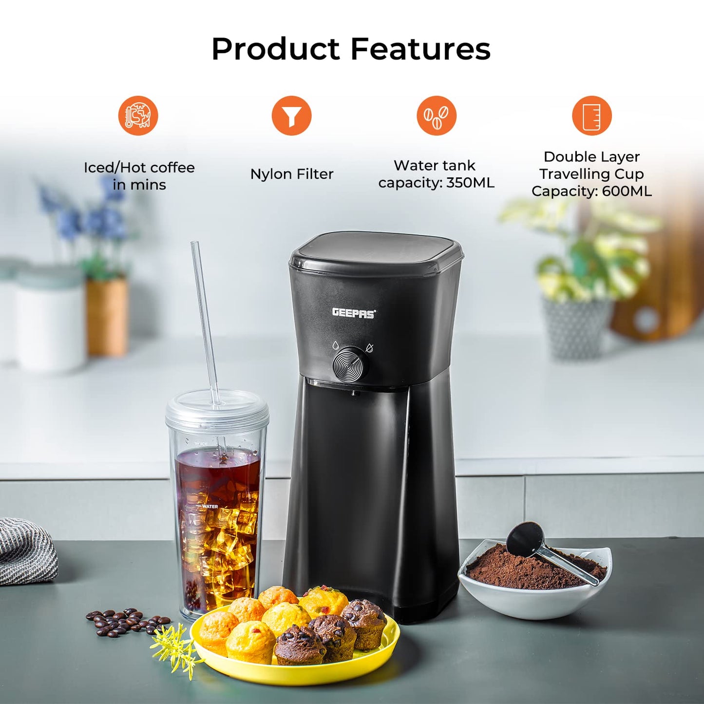 - GEEPAS 700W Ice Tea & Coffee Maker | Brews Iced Coffee | 600ML | Enjoy Iced Coffee Maker, Café Mocha Anytime in 4 Mins -