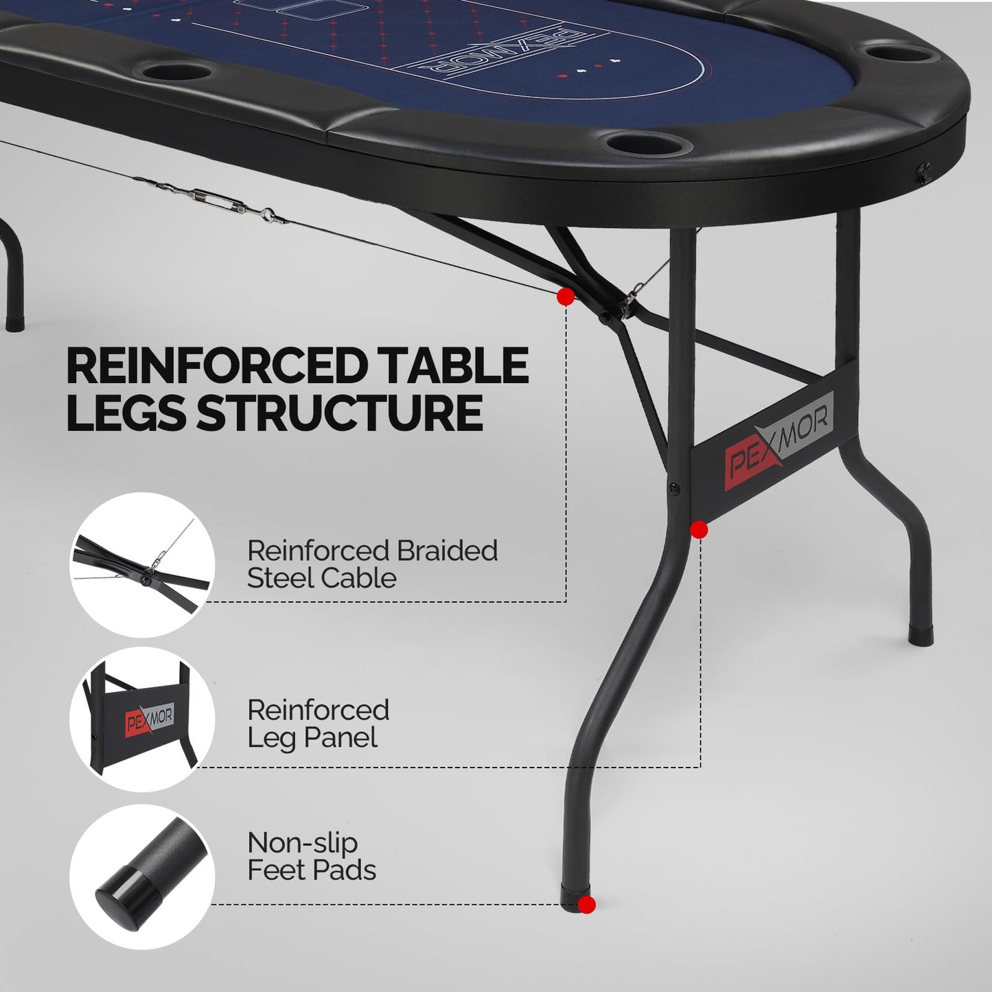 Bonnlo 8 Player Foldable Poker Table, Folding Blackjack Texas Holdem Poker Table, Portable Casino Leisure Card Board Game Table with Stainless Steel Cup Holders & Padded Rails,Fully Assembled