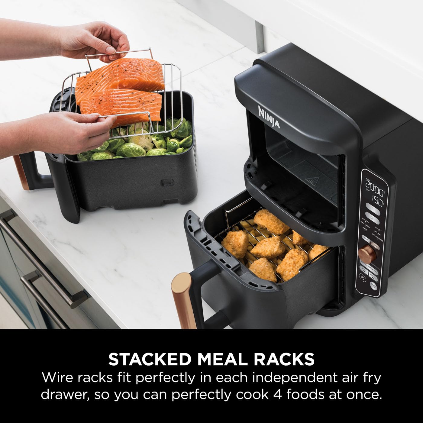 - Ninja Double Stack XL Air Fryer | Vertical Dual Drawer Air Fryer 4 cooking levels -