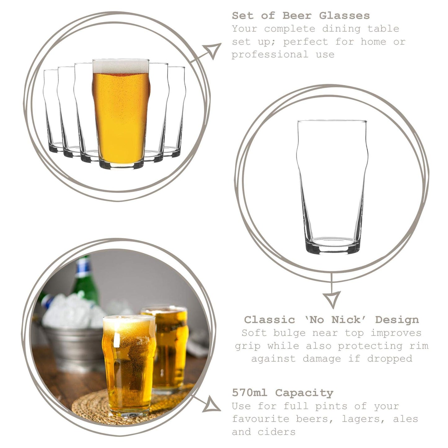 - Rink Drink 4 Piece Classic Beer Glasses Set | Nonic No Nick Pub Bar Lager Pint Glass -