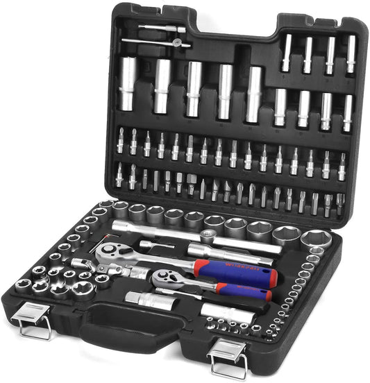 - WORKPRO 108-Piece 1/4"&1/2" Drive Socket Set with Bits Set, Quick Release Ratchet Wrench