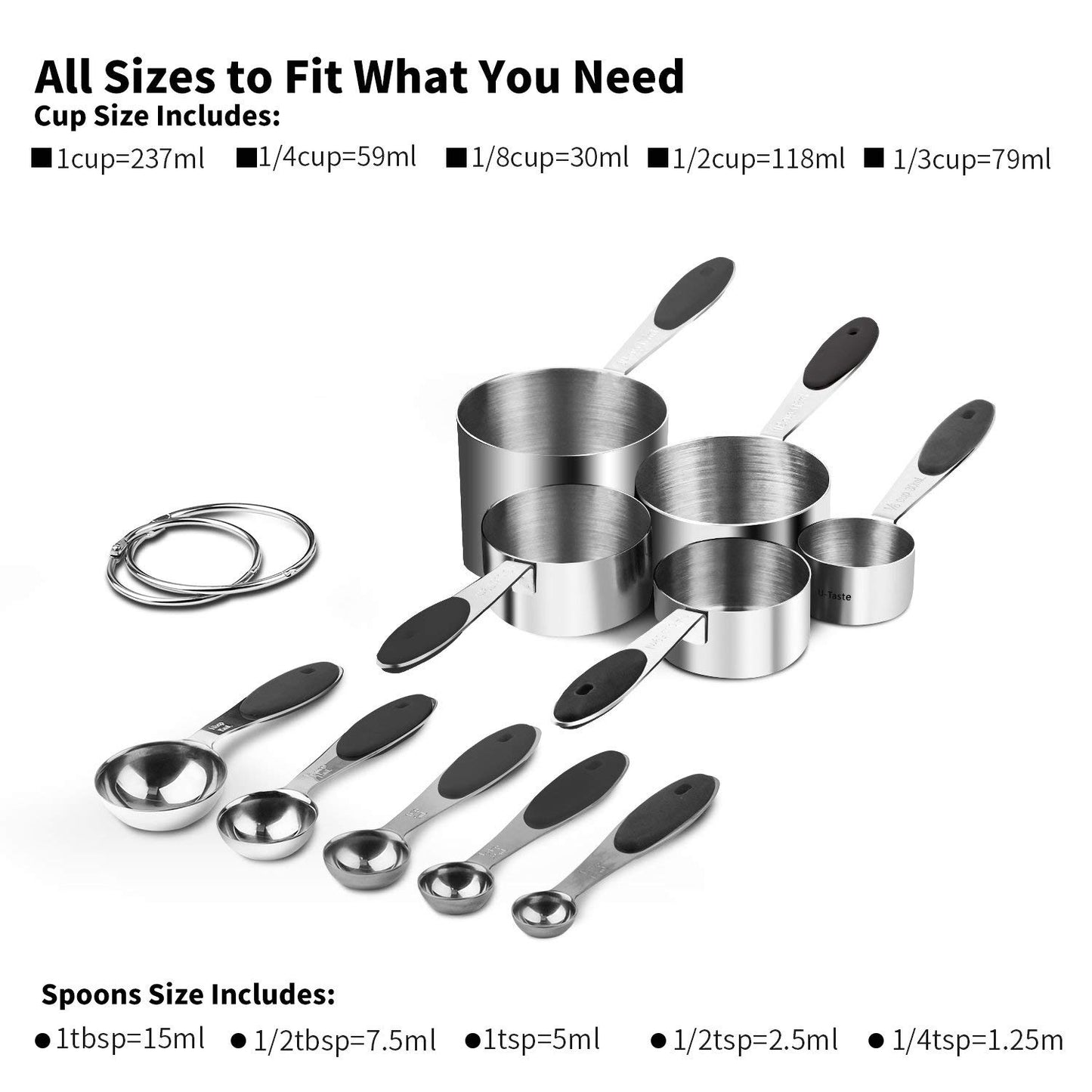 - U-Taste 18/8 Stainless Steel Measuring Cups and Spoons Set of 10 -