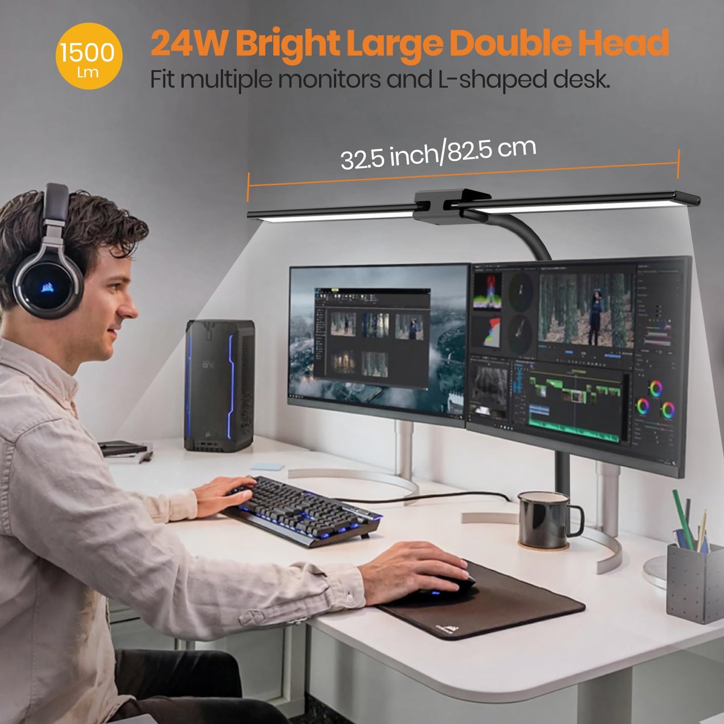 - Lastar LED Desk Lamp With Remote Control | 32.5" Wide Double Head -