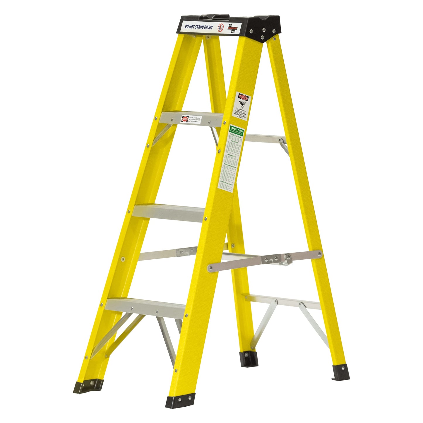 4 Tread Small Fibreglass Step Ladder, Heavy Duty EN131, Weather Proof Stepladder for Painting, Decorating & Electricians Yellow