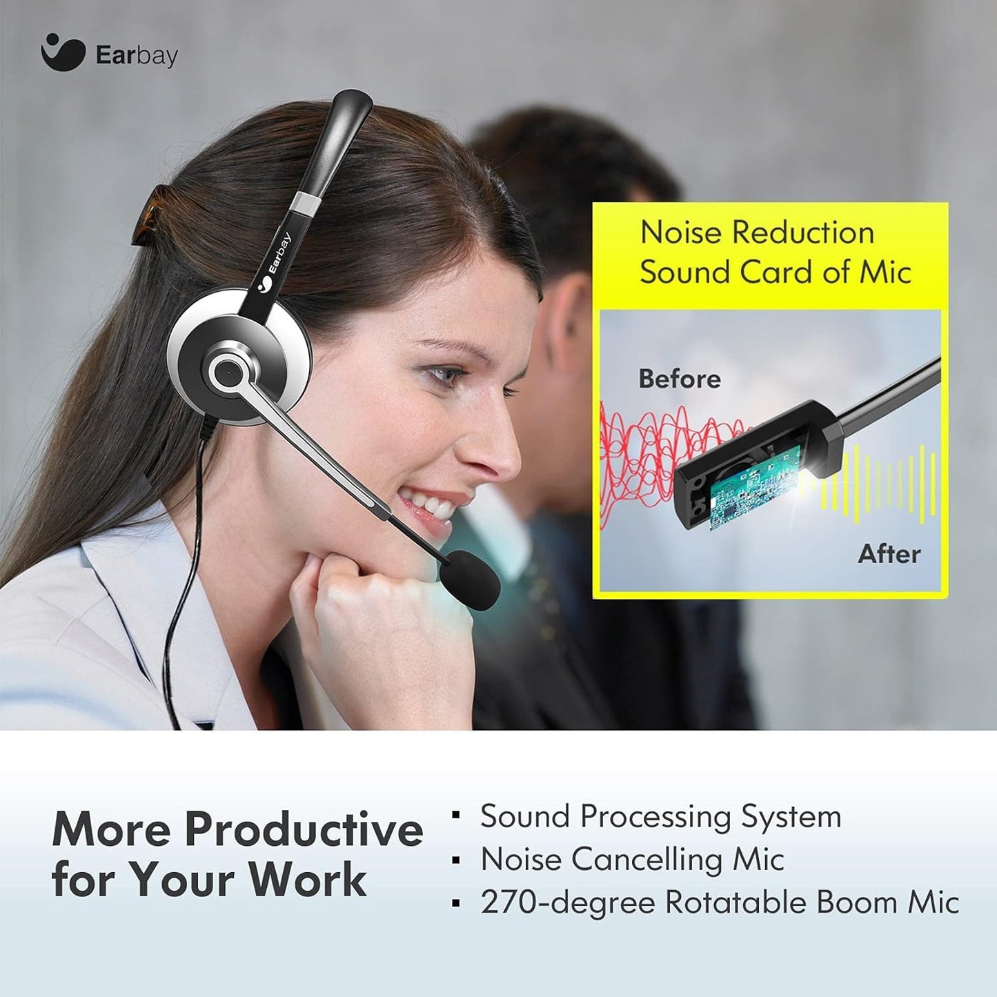 - Earbay USB Headset With Microphone For Laptop | PC Headphones With Mic Noise Cancelling -