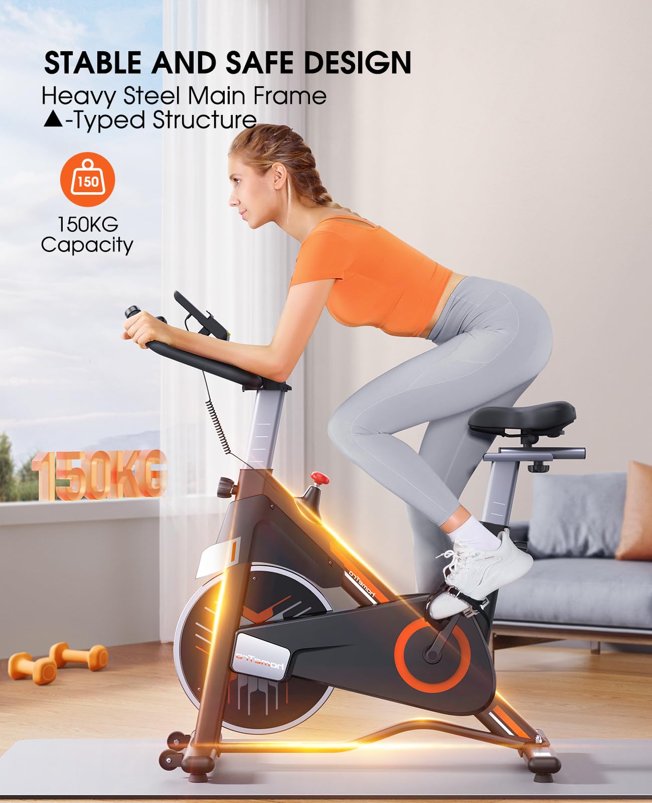 - Exercise Bike, 150KG Weight Capacity Indoor Cycling Bikes -