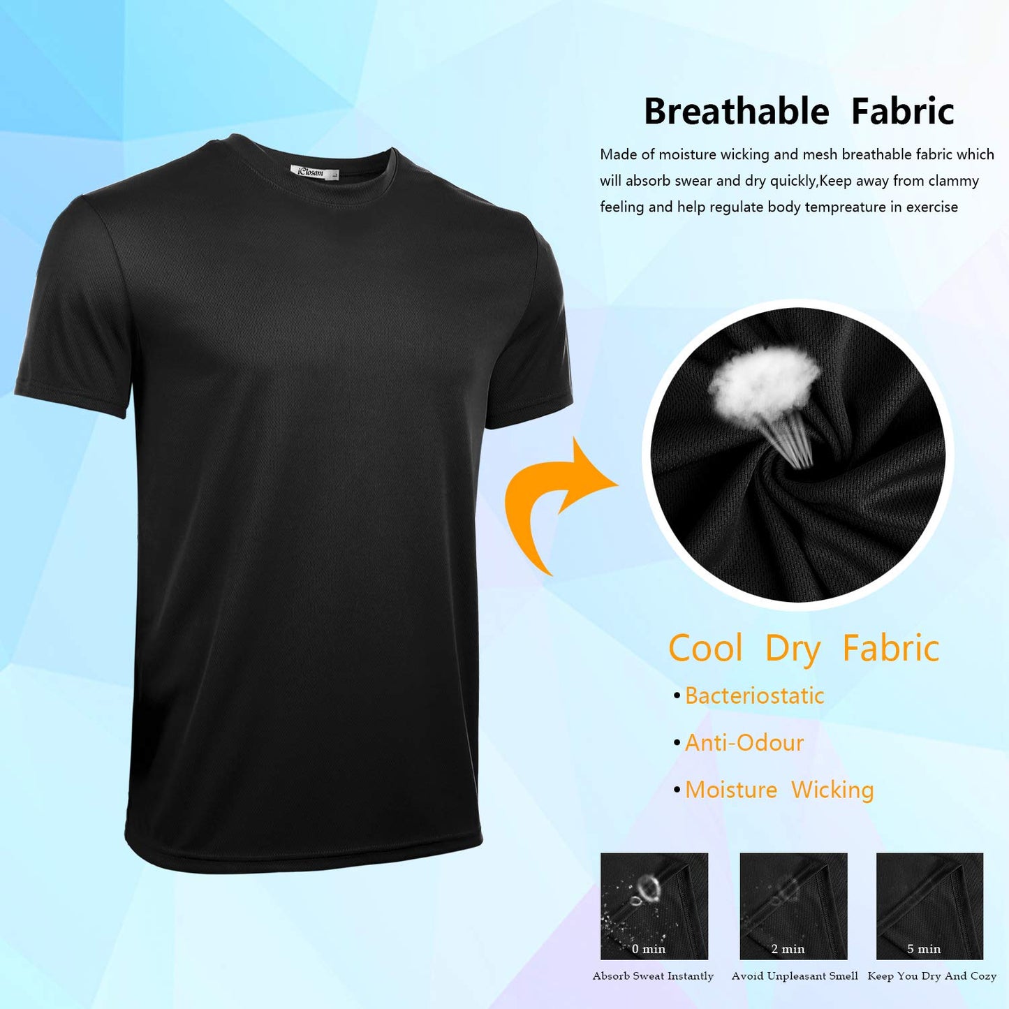 - iClosam 3 Pack Men Short Sleeve Athletic Tops- Dry Fit Gym Shirt -