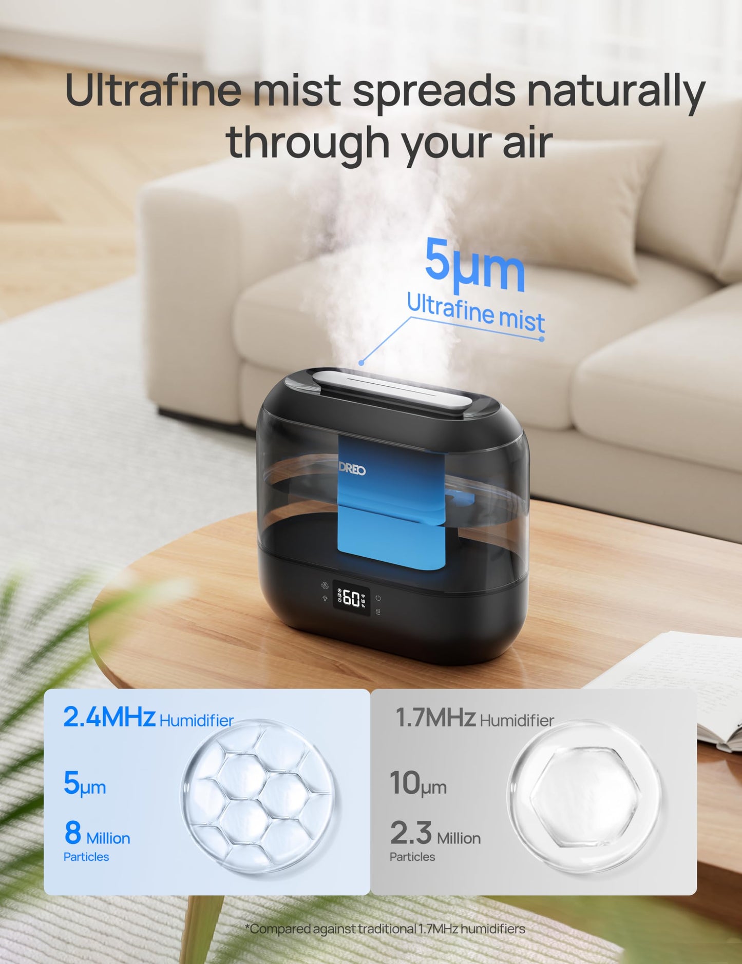 - Dreo Smart Humidifier for Bedroom | 4L Cool Mist Humidifier | Humidity Sensor | Auto Mode -