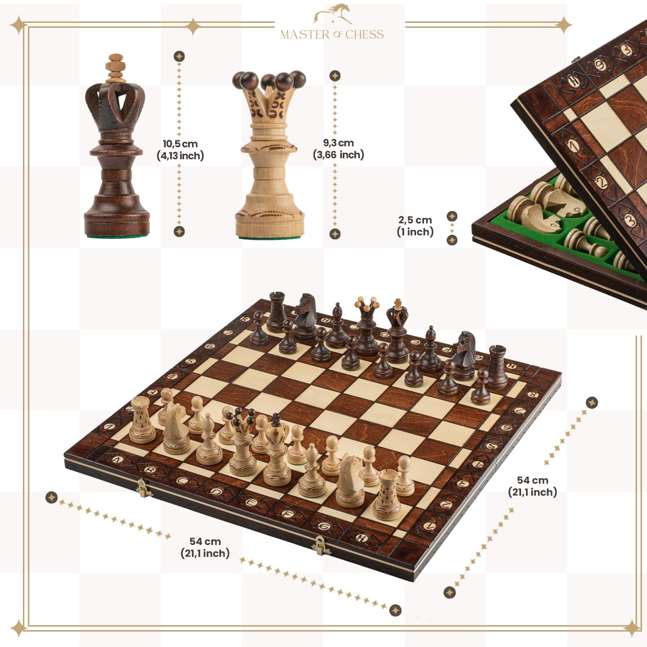 - Master of Chess Exclusive AMBASSADOR DELUXE 54cm / 21in | Premium Quality Wooden Chess Set -