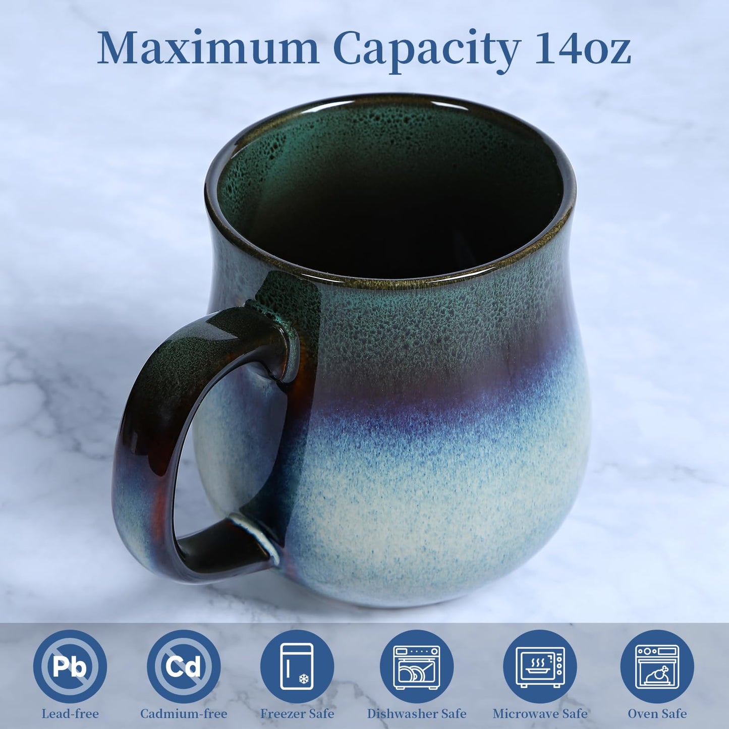 - RELEDESA 450ml Large Ceramic Coffee Mug | Big Handle | 16 Oz Handmade Glazed Tea Cup for Office and Home -