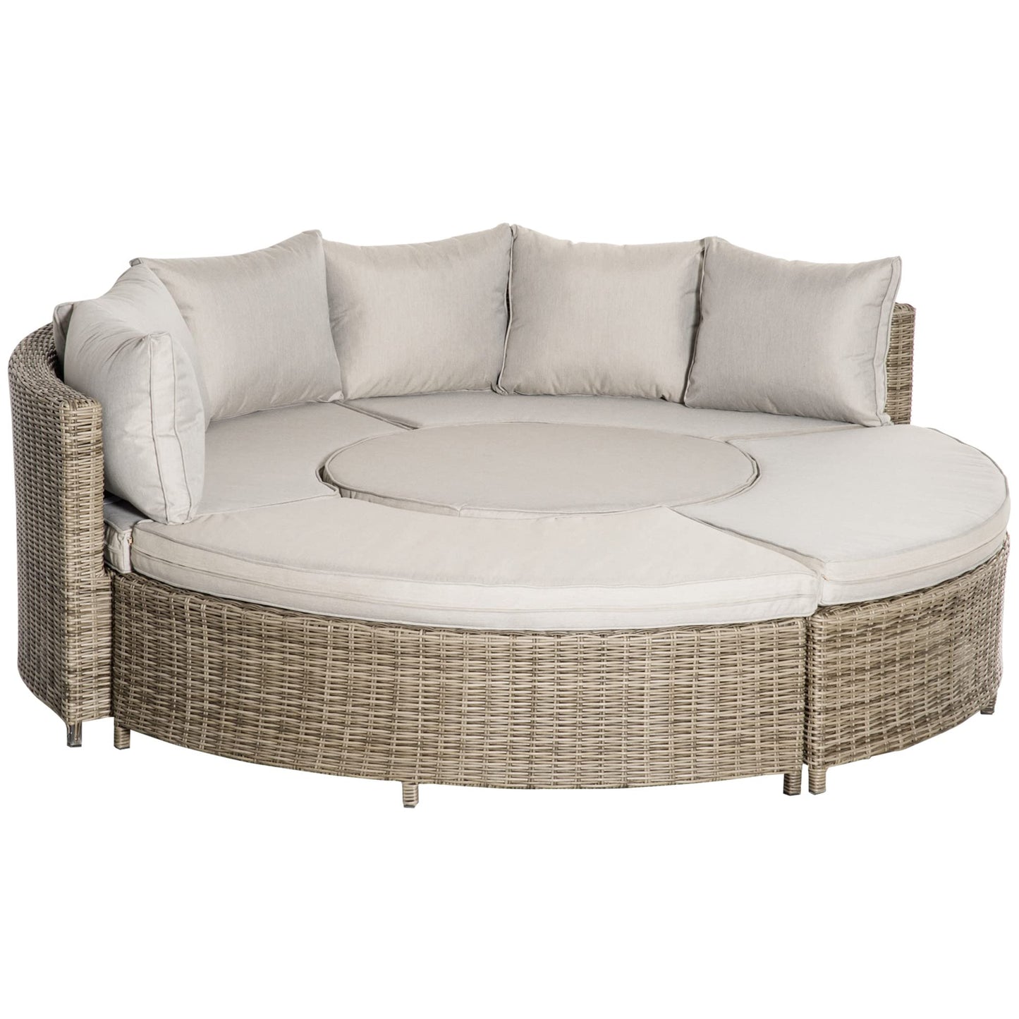 - Outsunny 5 Pieces | Outdoor PE Rattan | Round Garden Daybed with Cushions -