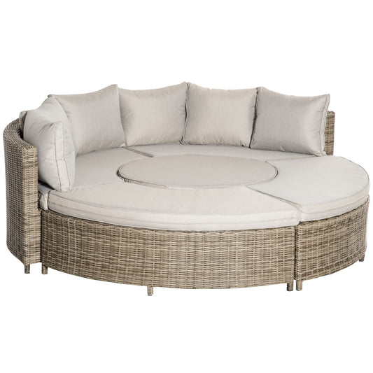 - Outsunny 5 Pieces | Outdoor PE Rattan | Round Garden Daybed with Cushions -