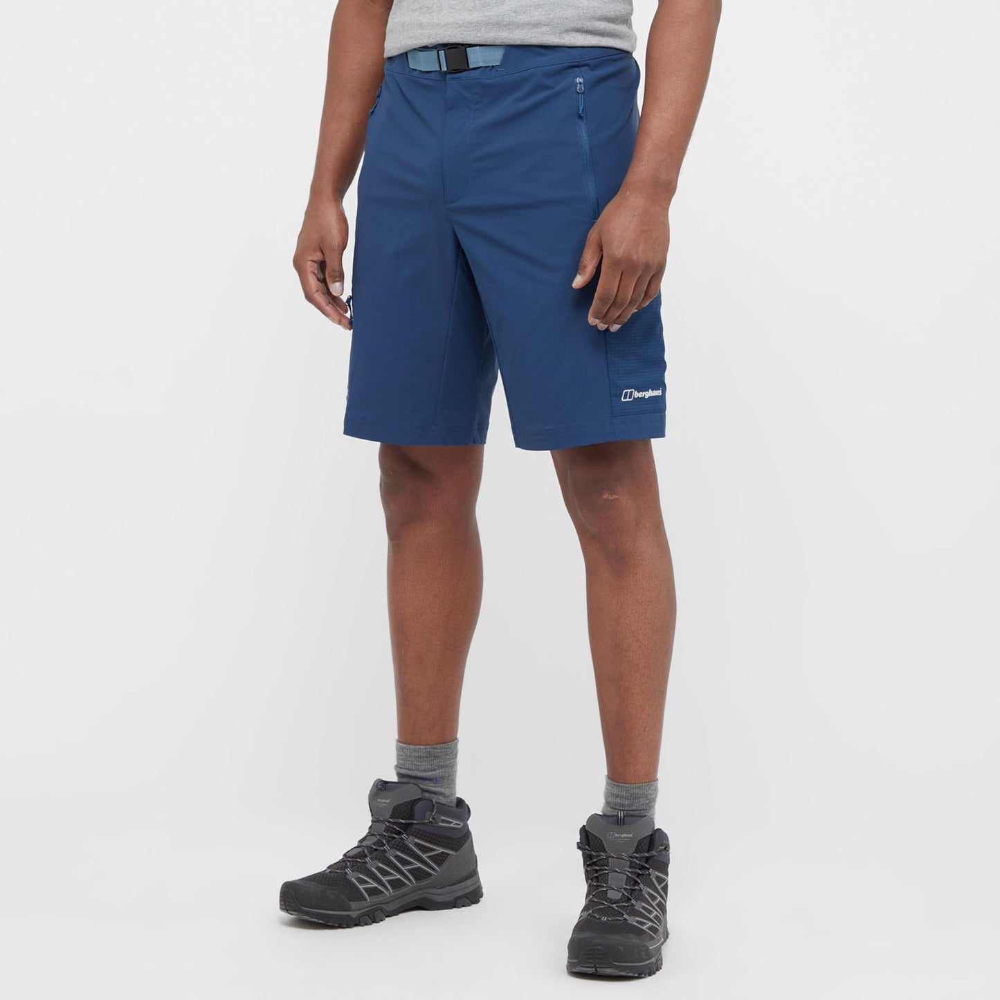 Berghaus Men’s Hike Air Stretch Shorts with Integrated Belt, 4 Zipped Pockets, Lightweight, Water Repellent, Cargo, Casual, Ideal for Walking, Running, Hiking (UK, Waist, 36, Regular, Regular, Blue)