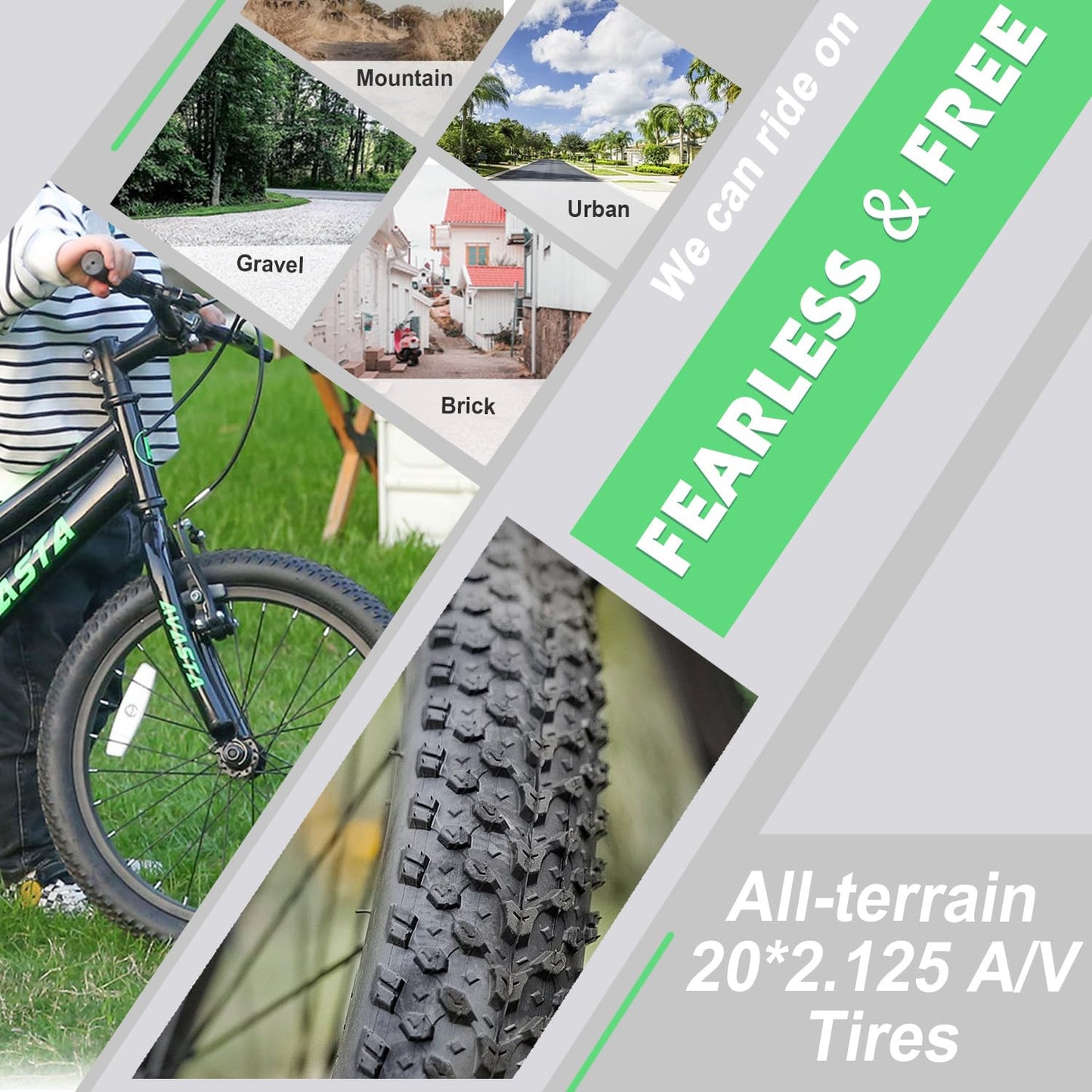 AVASTA 20 inch Kids Bike for 6 7 8 9 10 Years Old Big Kids Boys Girls Teen with Dual Handbrakes & Kickstand and Adjustable Seat,Black