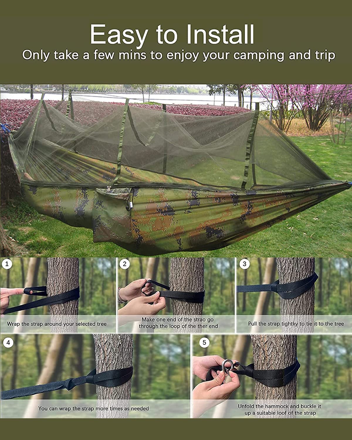 - Uplayteck Camping Hammock with Mosquito Net - Ultra Lightweight Durable Double/Single Travel Hammock 210T -