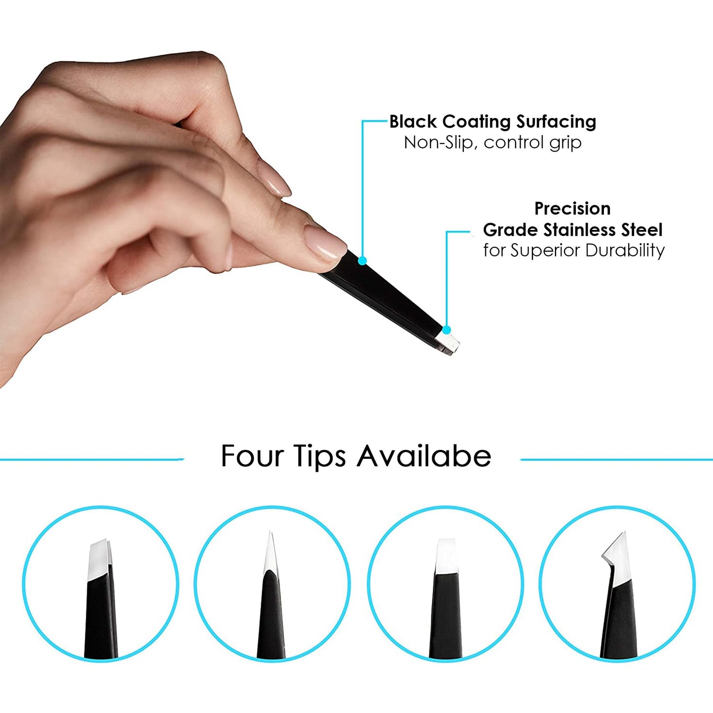 Candure Tweezers for Eyebrows - Professional Stainless Steel Slanted and Pointed Tip Hair Tweezers Set for Ingrown Hair, Blackhead Removal, Eyelash Extension, Eyebrows Plucking Beauty Tool for Women
