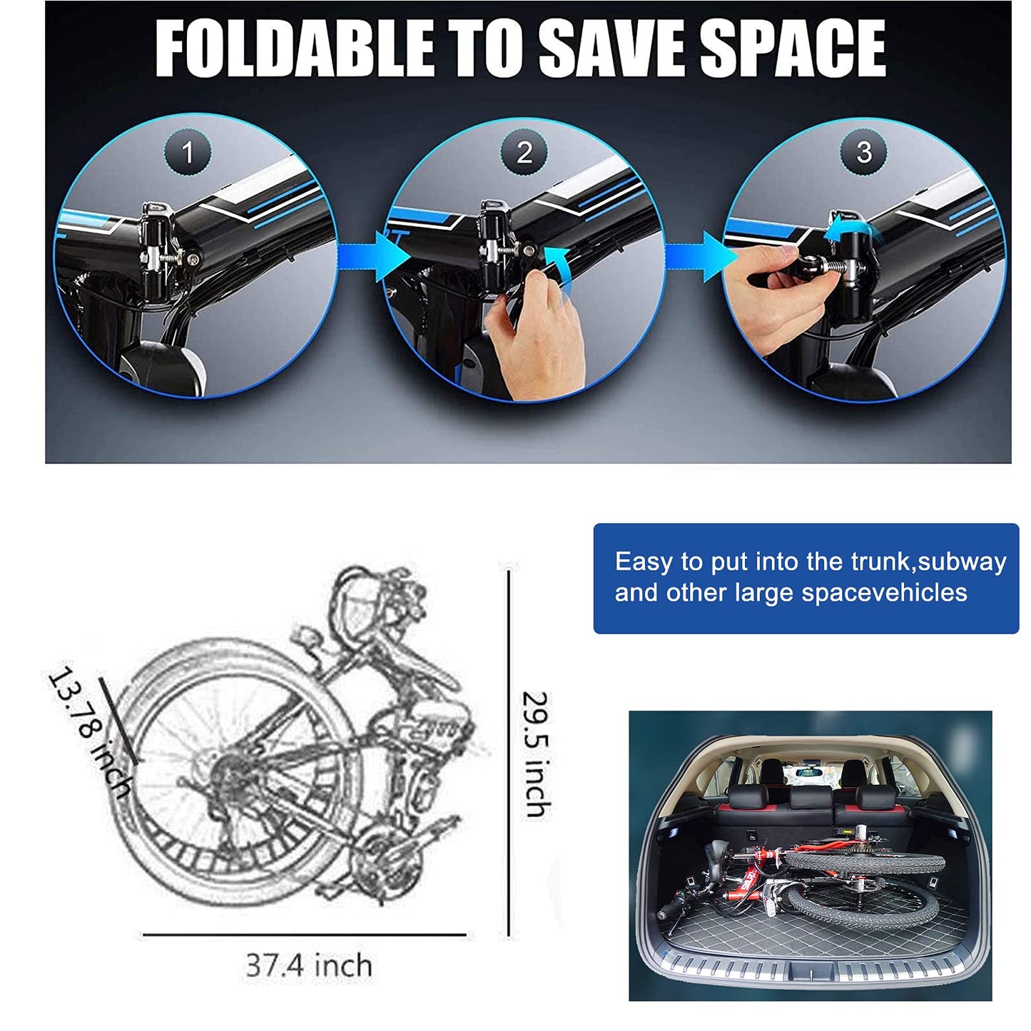 AKEZ 26" Electric Folding Bikes for Adults Men Women,Folding Electric Mountain Bikes Bicycle,E-Bikes for Men All Terrain with 48V 10Ah Removable Lithium Battery and Shimano 21 Speed Gears