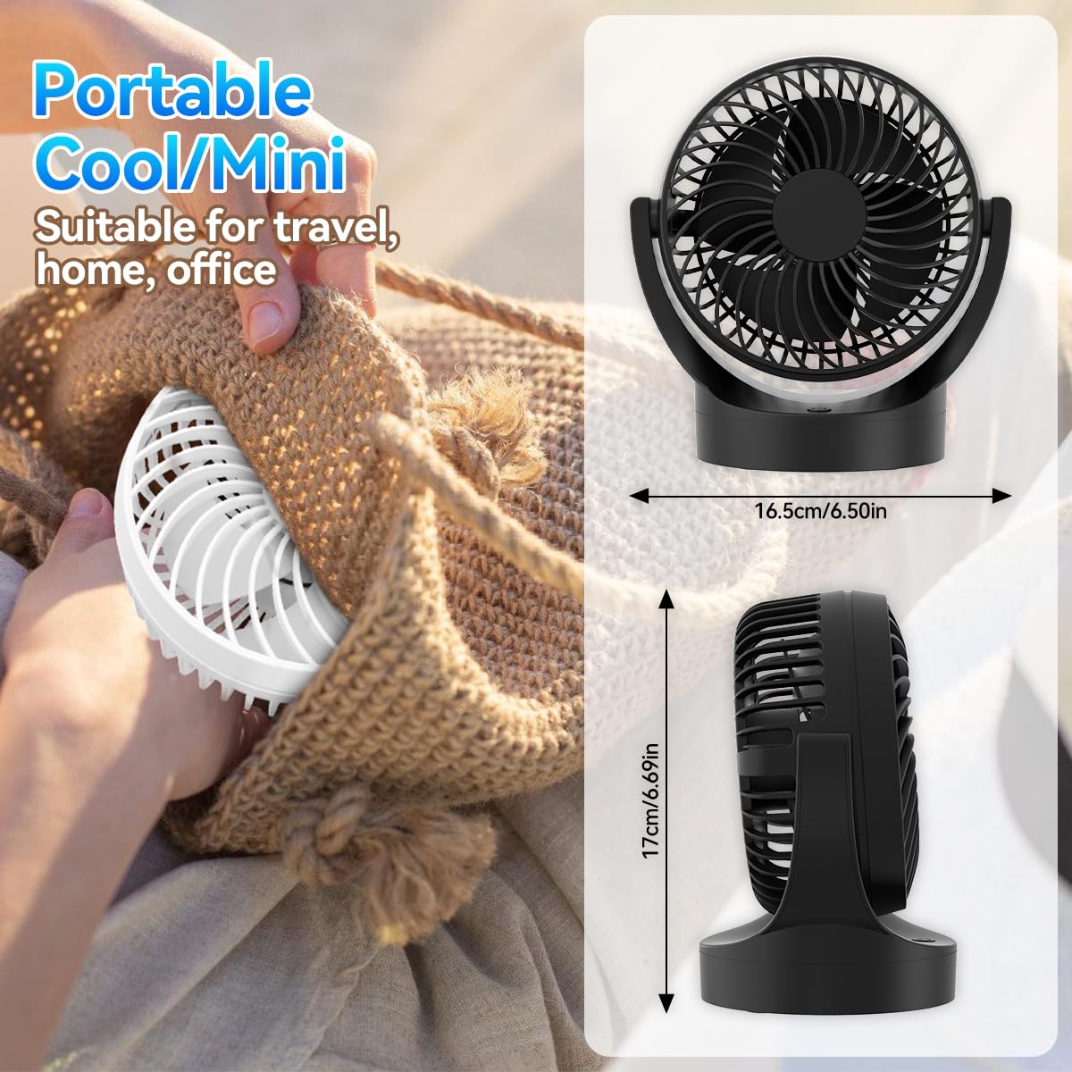 - USB Desk Fan, Mini Table Fan with 5 Speeds -