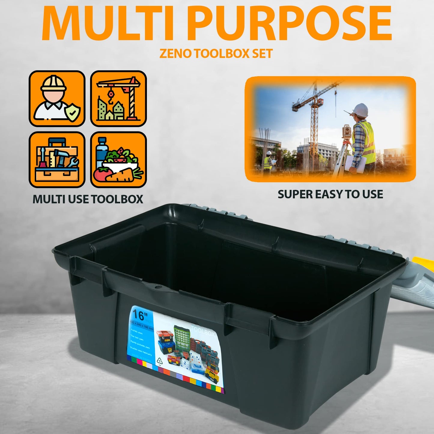 - ZENO 3 Piece Plastic Toolbox Organiser Set