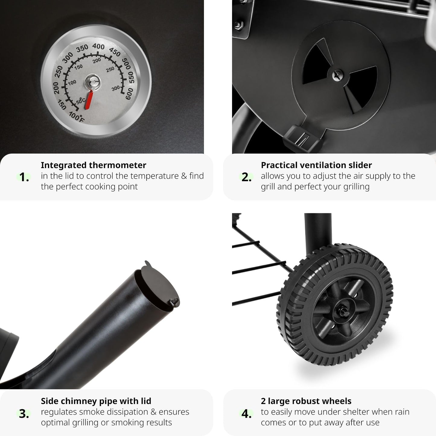 - tectake® BBQ | Charcoal & Wood | Built-in Thermometer | Adjustable Ventilation -