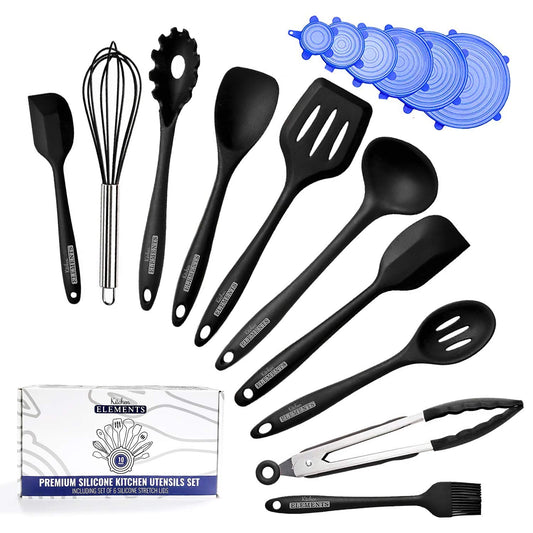 - Silicone Kitchen Utensils Set for Cooking & Baking | 10 Pieces| Free Set of Silicone Stretch Lids -