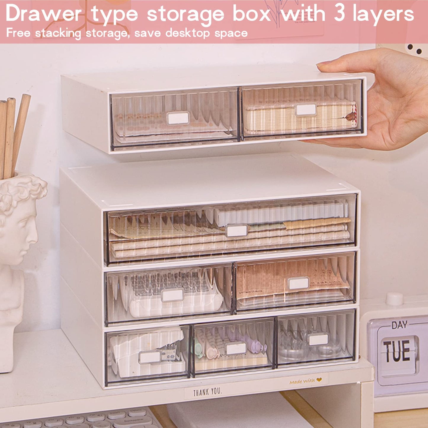 - VASZOLA Stackable Desk Organizer with 6 Drawers -