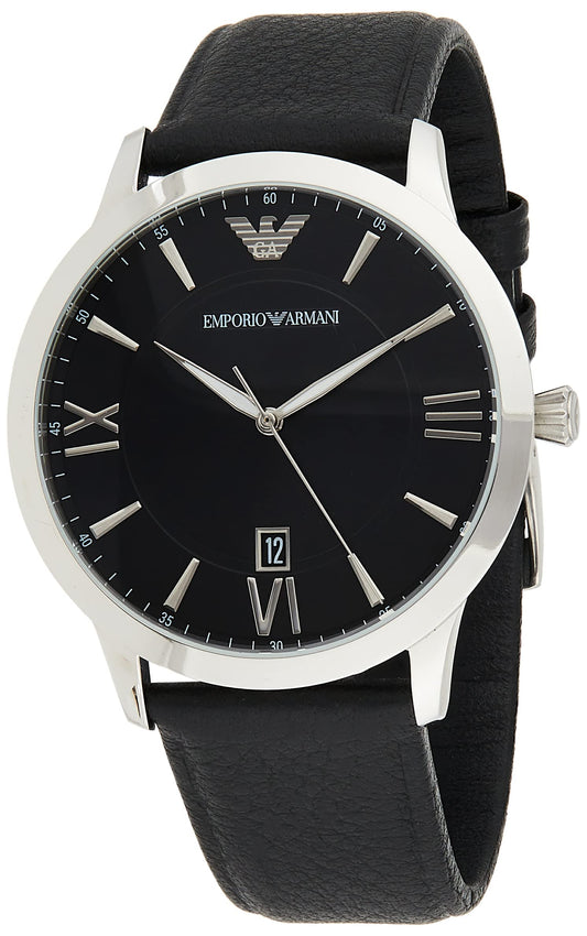 - Emporio Armani Watch for Men | Three Hand Date Movement | 43 mm Silver Stainless Steel Case with a Leather Strap | AR11210 -