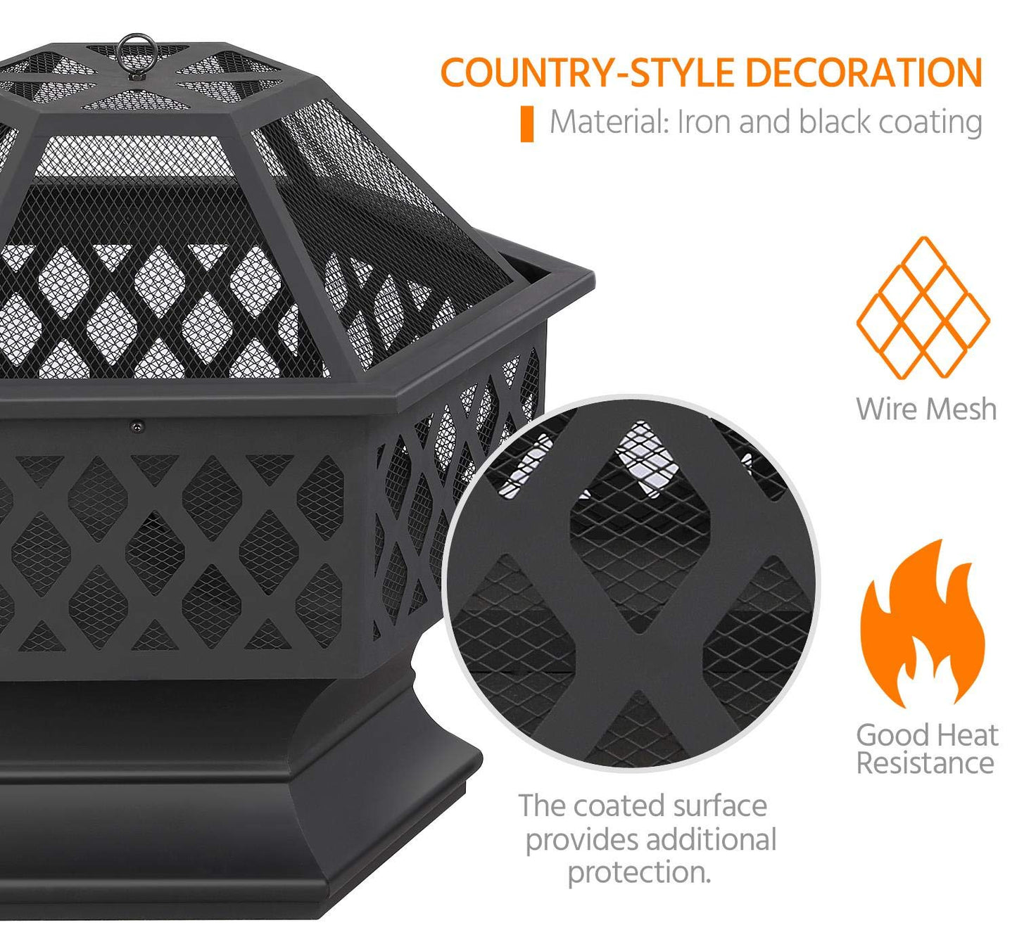 - Yaheetech Fire Pit Heavy Duty Fire Bowl Large Fire Pit with Mesh Poker, For Outdoor Patio.