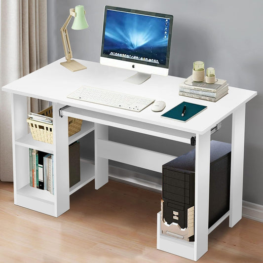 Blisswood Home Office Desk, White Computer Desk With Shelves & Sliding Keyboard Tray PC Laptop Table For Writing Workstation Bedroom Study Furniture (90 x 55 x 72CM)