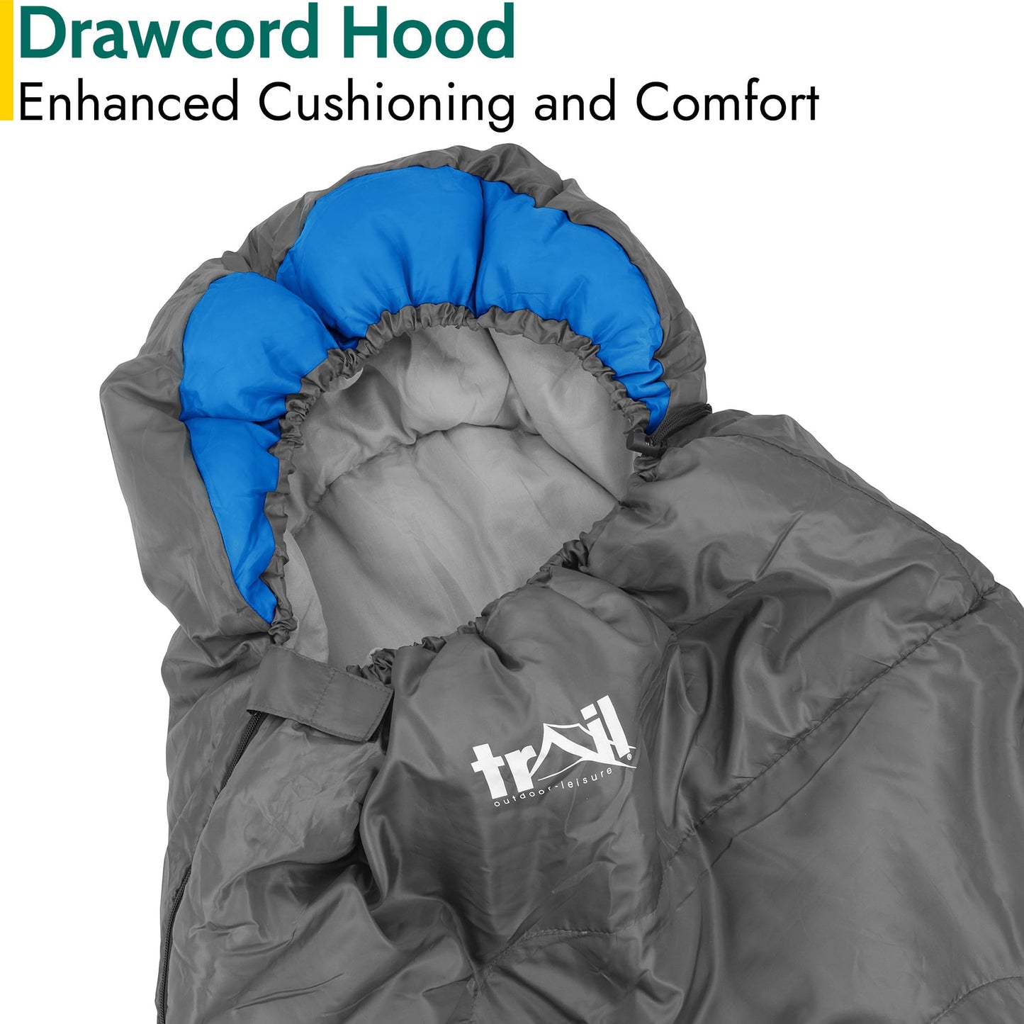 - Trail Envelope Sleeping Bag With Snug Hood| 3 Season | Water-Resistant -