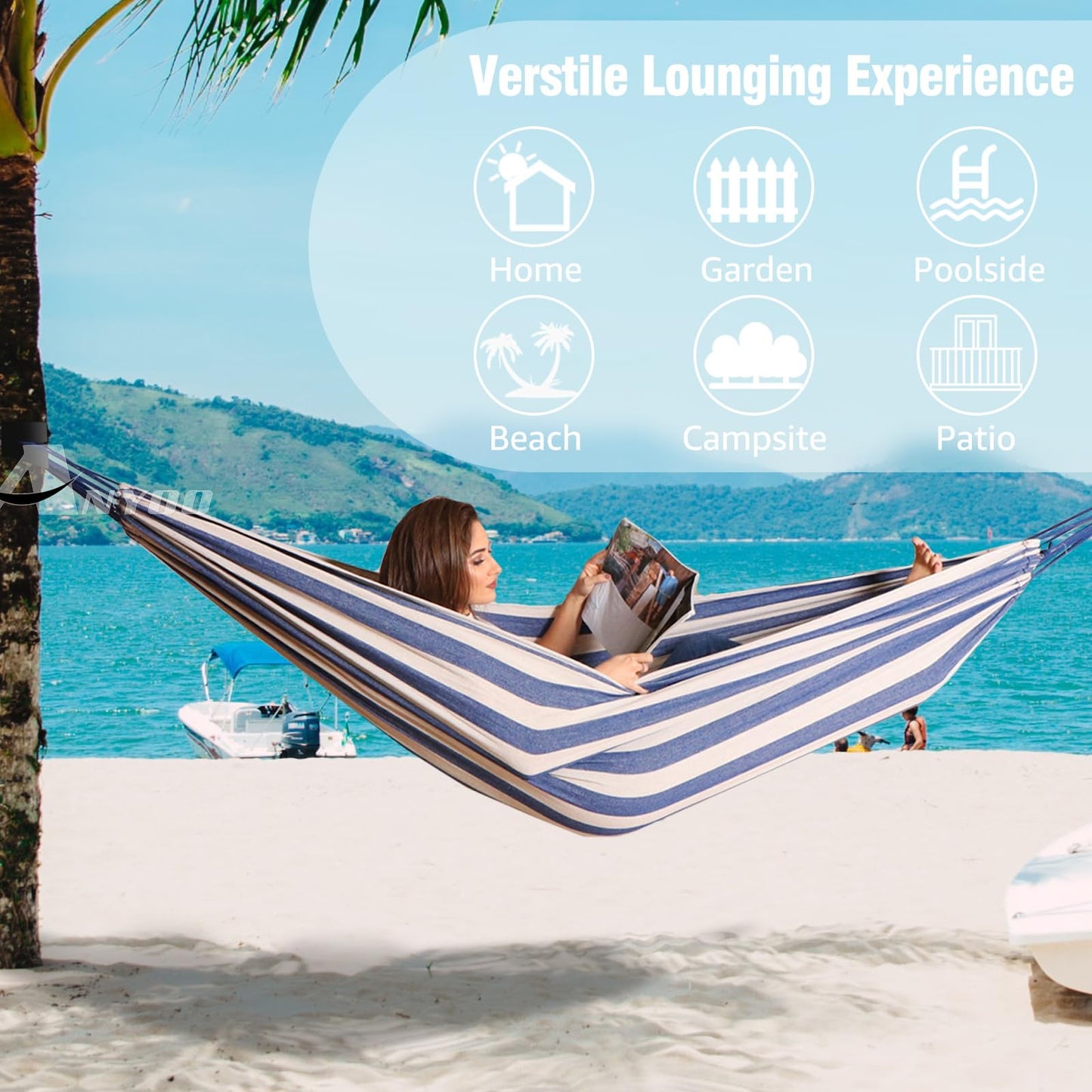 Anyoo Cotton Hammock Comfortable Fabric with Tree-friendly Straps, Durable Portable Hammock with Travel Bag,Perfect for Garden Camping Outdoor/Indoor Patio Balcony Backyard