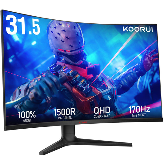 - KOORUI 31.5 Inch Computer Monitor | QHD 1440P Ultrawide Gaming Monitor | 170Hz VA 1500R Monitors | Ultra-Thin | HDMI X2 /DP | VESA Compatible -