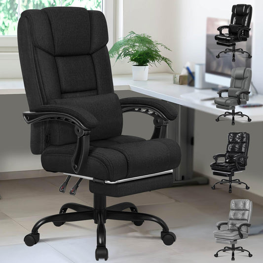 - ELFORDSON Office Chair | XL Lumbar Cushion | Computer Desk Chair with Footrest | High Back 150° Recliner -