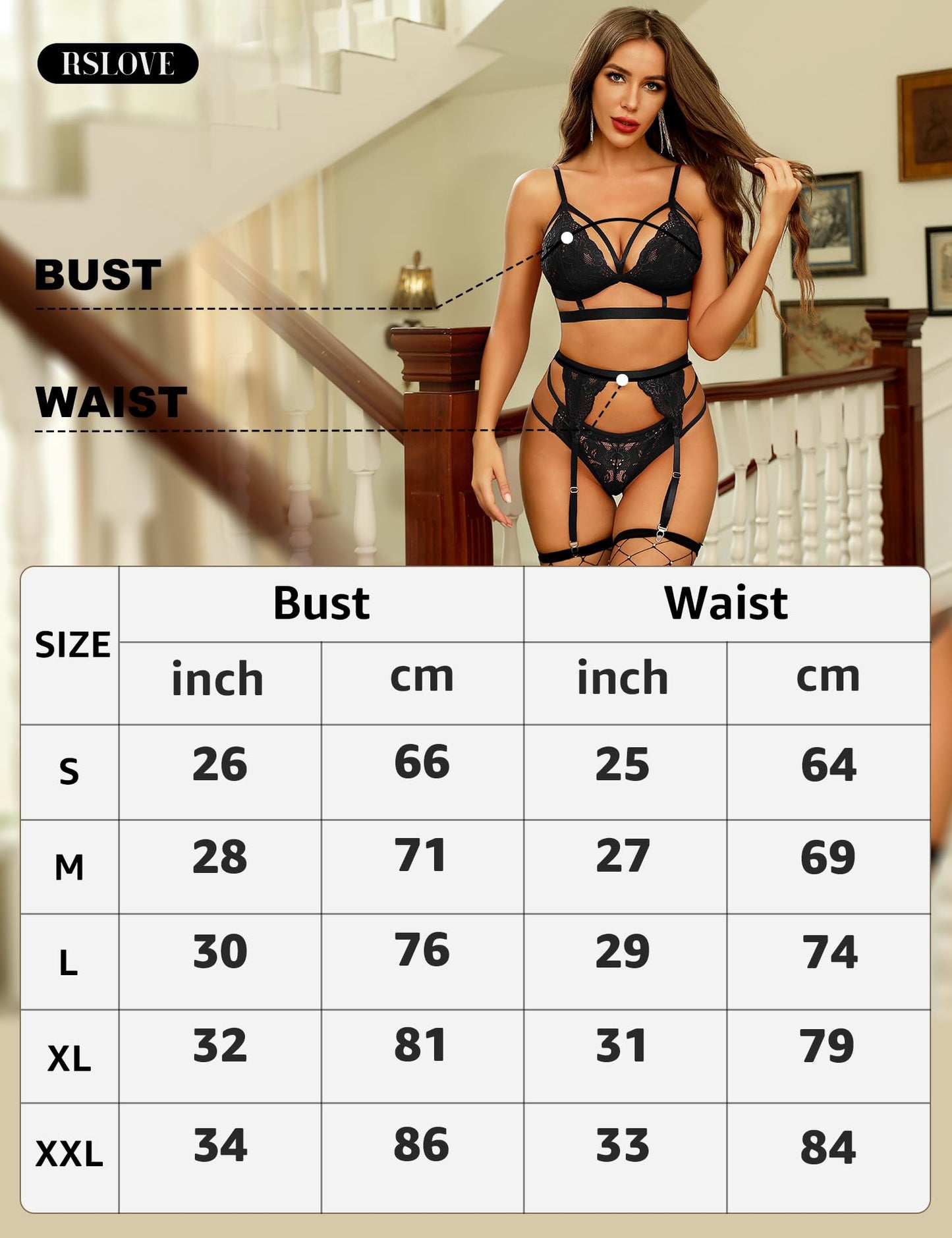 - RSLOVE Sexy Lingerie for Women | Floral Lace Bra and Panty Set | 3 Pieces | Black -