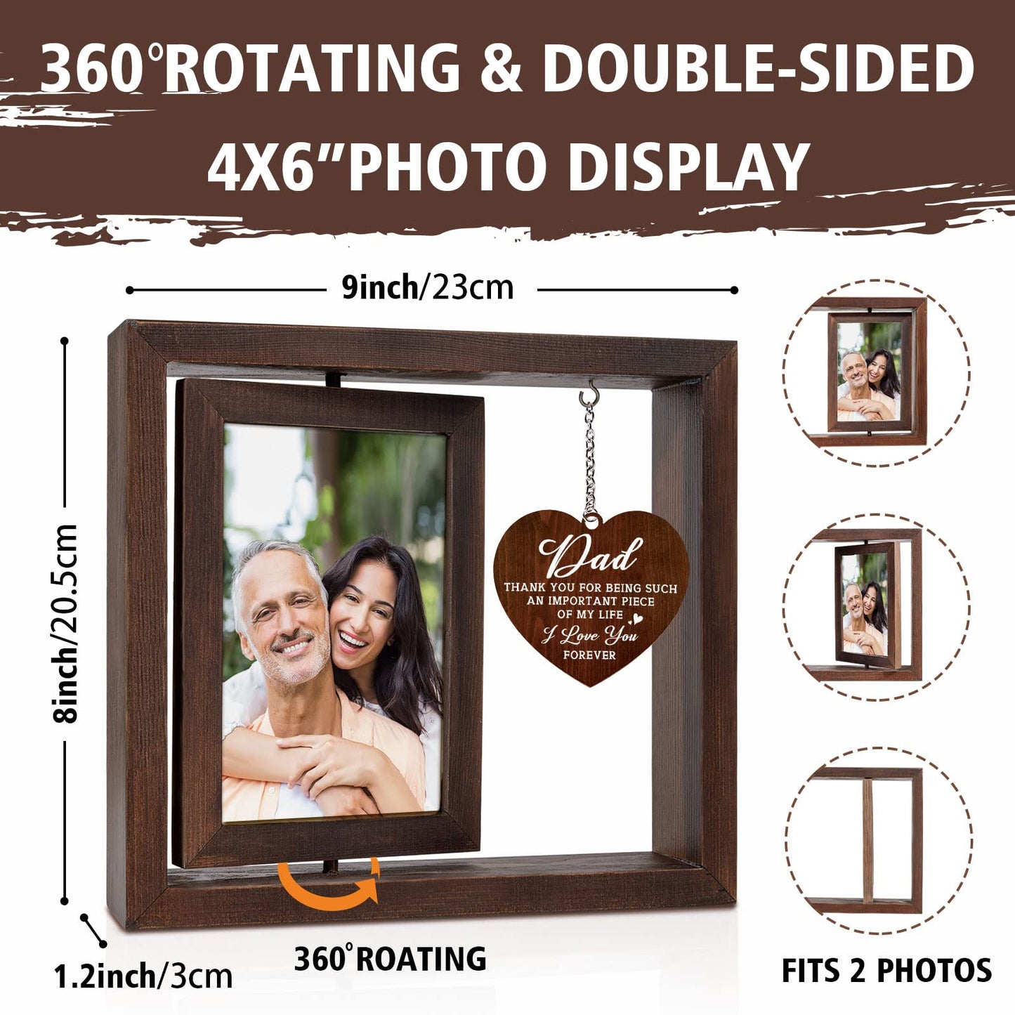 Dad Birthday Gifts - 4x6 Rotating Picture Frame, Photo Frame Gifts for Dad from Daughter, Dad Birthday Gifts Presents from Son, Christmas Father's Day Thanksgiving Gifts for Dad Daddy Father