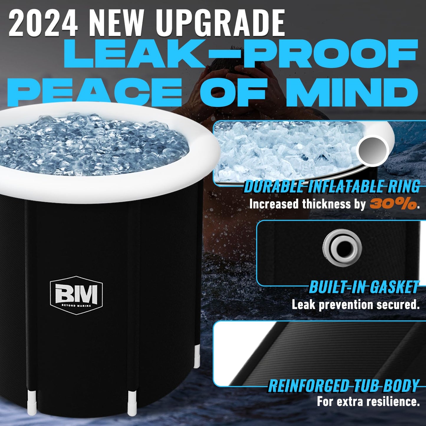 BEYOND MARINA Ice Bath Tub Cold Plunge - 2 Valves, XL Ice Plunge Tub for Athletes Outdoor, 31.5"H Inflatable Recovery Bathtub for Adults, Multiple Layered, 106 Gallons Capacity