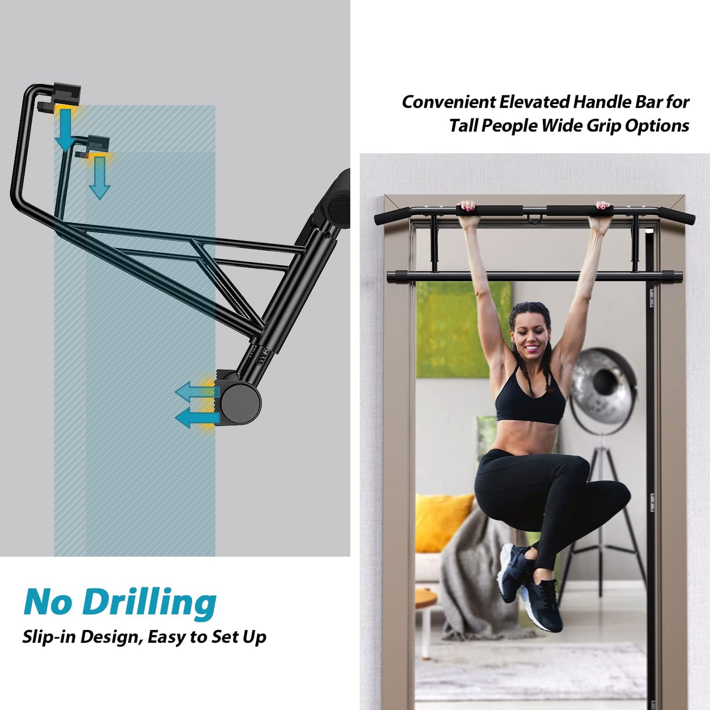 - JX FITNESS Door Frame Pull up Bar | Doorway Chin up Bar | Padded Handles | Foldable -