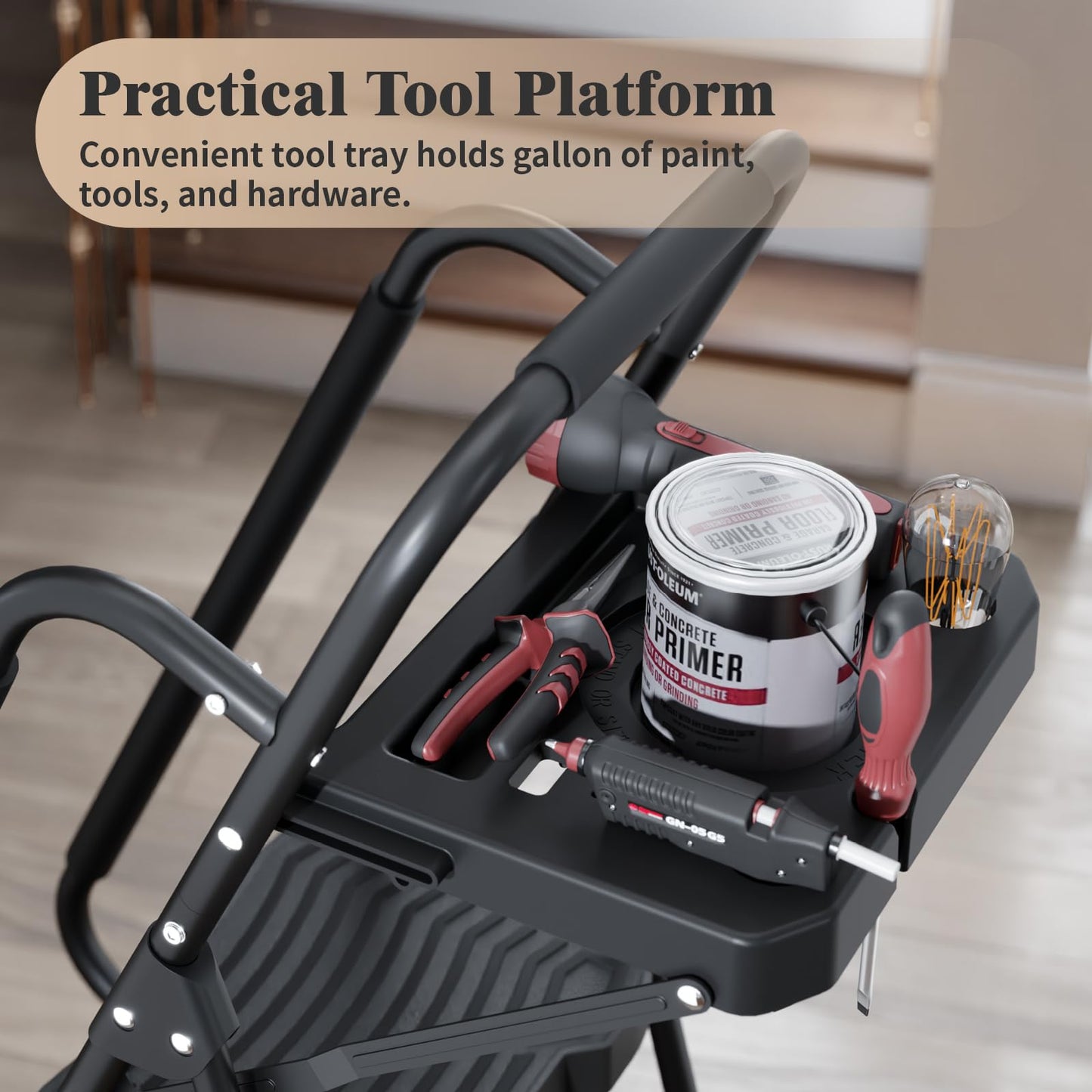 - KINGRACK 5 Step Ladder With Handrails | With Tool Tray Platform -