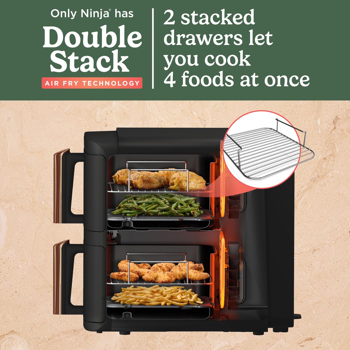 - Ninja Double Stack XL Air Fryer | Vertical Dual Drawer Air Fryer 4 cooking levels -